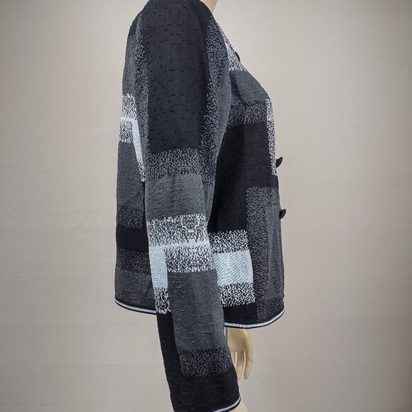 Ming Wang black blue gray color block single clasp cardigan jacket womens Medium - Picture 4 of 7